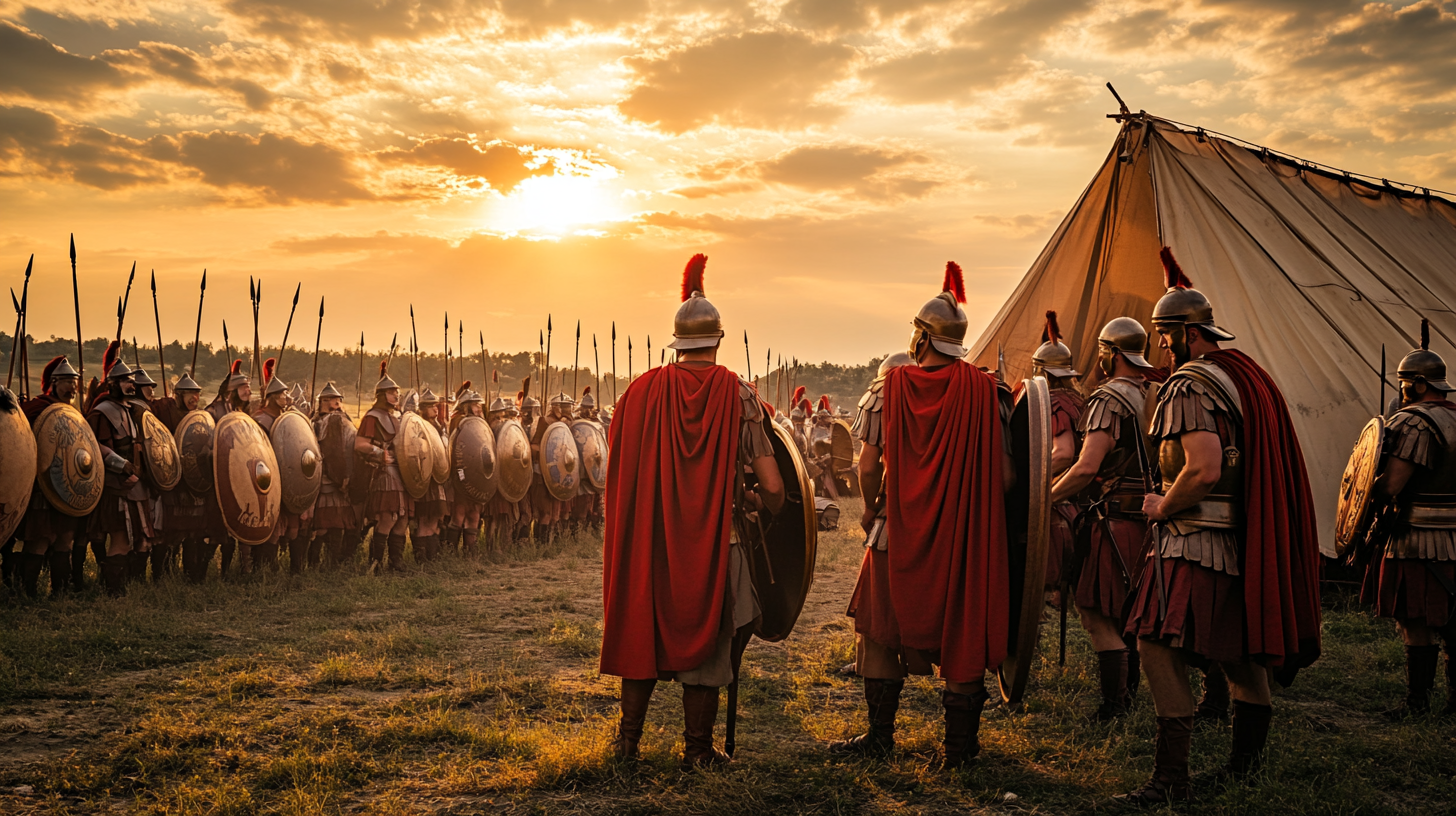 Atmospheric reconstruction of a Roman timber-and-earth wall in warm light